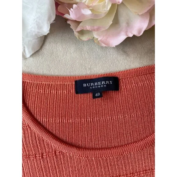 Burberry London Womens Ribbed Knit Top Size 48 Orange Y2K Cottagecore Classiccor - Picture 6 of 9